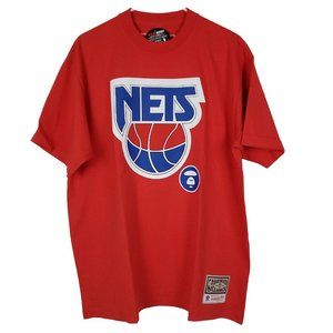 AAPE by BAPE New Jersey Nets Mitchell & Ness Shirt L Large A Bathing Ape Red NWT
